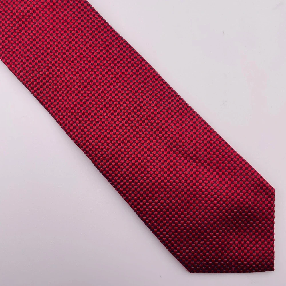 BOSS Hugo Boss Mens Silk Red Black‎ Checkered Pattern Italian Neck Tie Formal